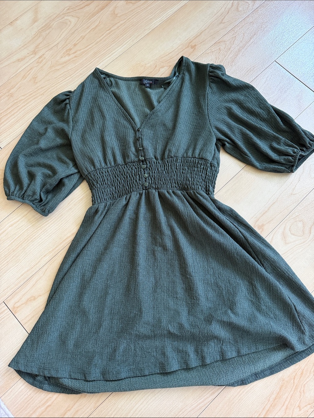Francesca's Collections Olive Green Puff-Sleeve Mini Dress